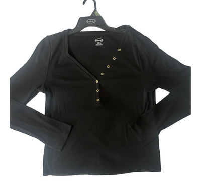 Scoop Maternity XL Black Solid Long Sleeve V-Neck Tunic Top Button Accent