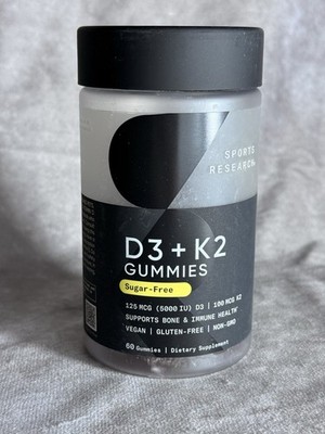 Sports Research D3 K2 Gummies 60ct Sugar-Free Vegan Gluten-Free Non-GMO