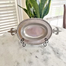 Vintage Fleur De Lis Metal Serving Dish Bowl Decor Party- Silver Color- Large