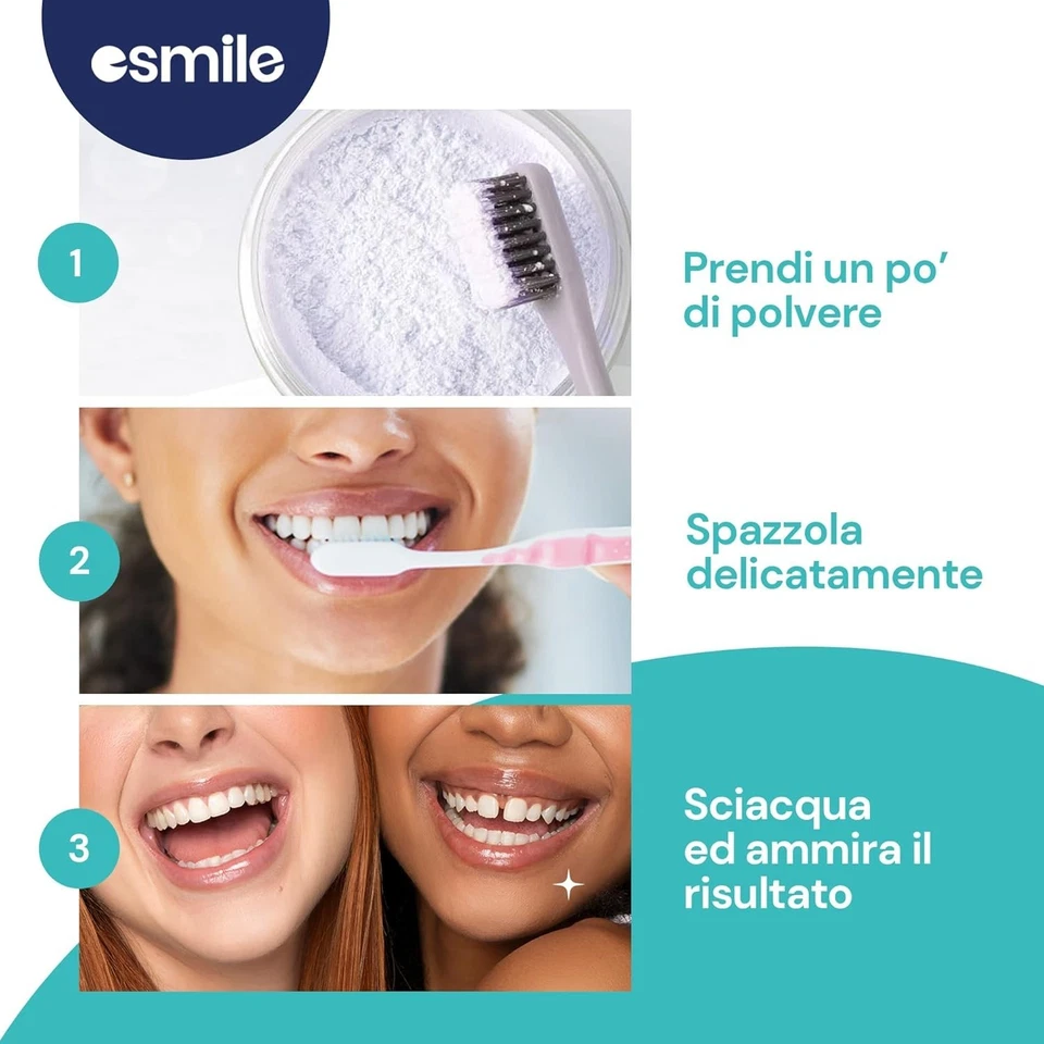 ESMILE Polvere Sbiancante Denti Immediato - Carbone Attivo Naturale al gusto di - Immagine 4 di 4