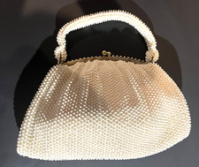 Vintage 1950's Corde Bead ivory beaded purse with original mirror. Excellent