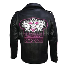 Hitman Hart Bret Fighting Embroidered Skull Costume Real Leather Jacket