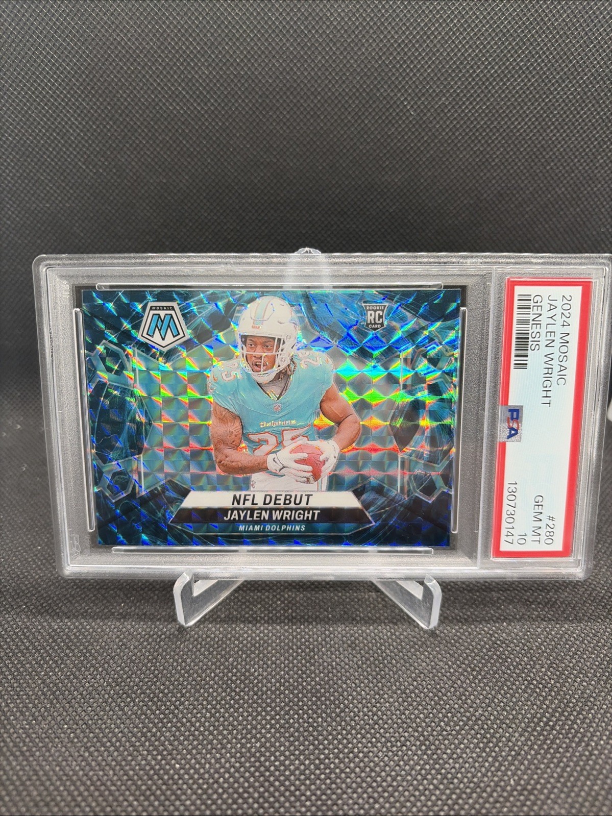 2024 Panini Mosaic Jaylen Wright DEBUT GENESIS PRIZM ROOKIE SSP RC PSA 10!