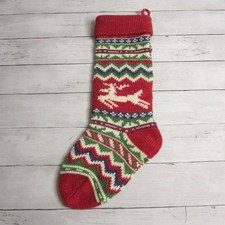 Vintage Wool Knit Christmas Stocking Reindeer