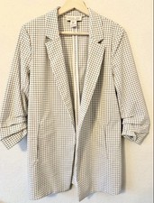 Rachel Zoe Black White Open Front Blazer w/ Pockets 3/4 Sleeve Women s Size M