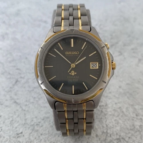 Vintage Seiko Kinetic SQ100 5M42-0A20 Titanium Quickset Date Watch - EBay Live