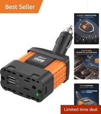 150W Car Power Inverter with 4.8A Dual USB  3 AC Outlets for Ultimate Charging