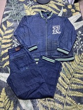 Mens XL Y2K Style Denim Rocawear Matching Jeans and Varsity Jacket STAINS RARE