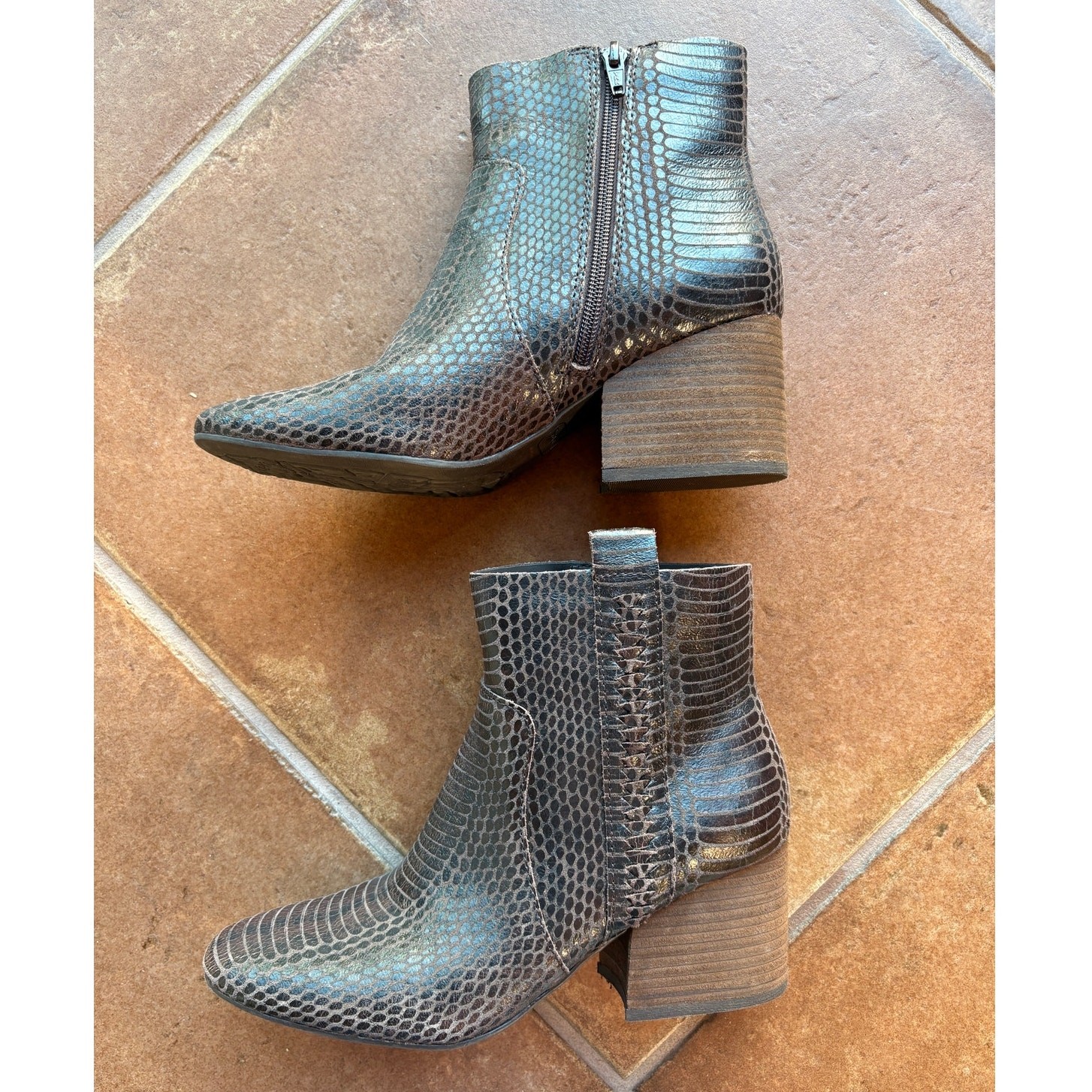 Korks Brown Python Embossed Leather Booties with … - image 4