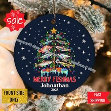Custom Fishing Christmas Tree Ornament, Merry Fishmas Ornament, Christmas Fis...