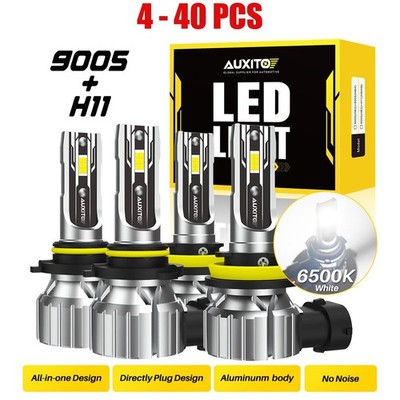 9005+H11 Headlight LED Fog Lamp Set Bulb 6500K White Super Bright AUXITO 4-40PCS
