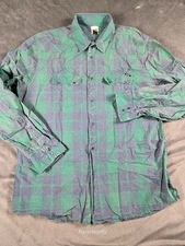 VTG Volcom Shirt Mens Large Pearl Snap Distressed Skater Grunge Check