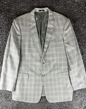 John W Nordstrom Loro Piana Fabric Wool Blazer Mens 46L Gray Plaid