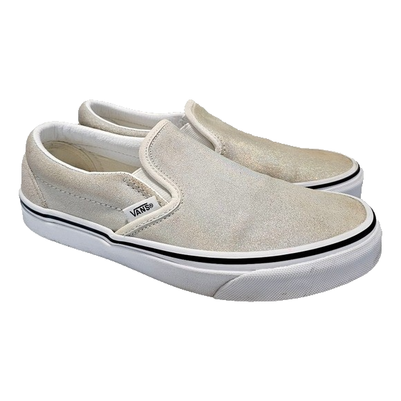 Vans Silver Holographic Slip-On Crackle Leather Loafers Women Size 6.5 M-image