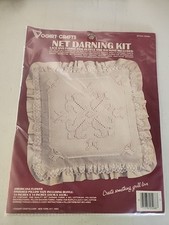 Vogart Crafts Net Darning Kit Americana Flower 14" Ruffled Pillow Complete VTG