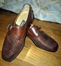 Men’s BALLY Peseco Woven Leather Monk Strap Dress Shoes UK 6.5 Basket Weave