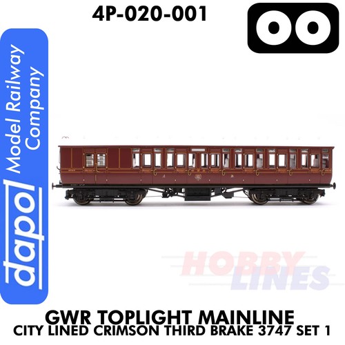 GWR Toplight Coach MainLine City Lined Crimson Brake 3747 Set1 Dapol 4P-020-001 | Zustand: New