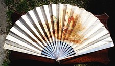 FAN EVENTAIL ANTIQUE IMPORTANT MOTHER OF PEARL STICKS AND SILK HAND FAN