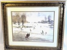 WINTER Snow Couple Mantle Painting E.Sprogoe-topelmann artist Christmas Painting