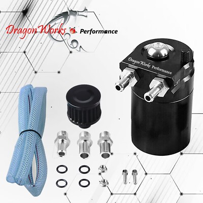 Oil Catch Can Reservoir Baffled Tank Breather Filter Universal Black Fits Dodge
