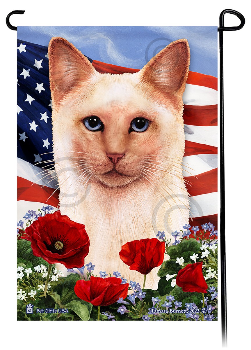 Siamese Cat Patriotic Flowers Garden Flag