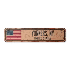 YONKERS NY UNITED STATES Vintage Street Sign American flag city country rustic