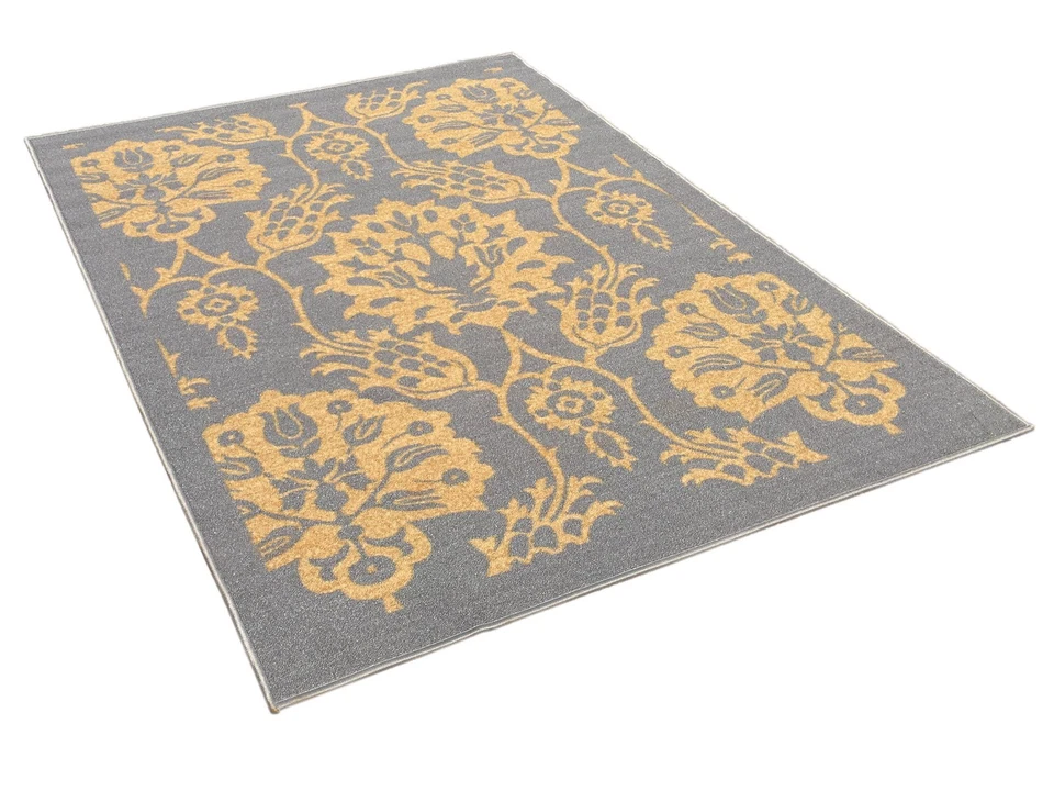 Rubber Backed Non-Skid Non-Slip GOLD & GRAY Color Floral Design Area Rug - Image 2 of 4