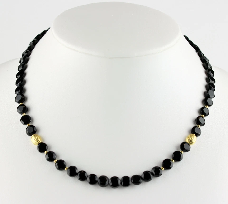 Collana In Onice, Collana Di Pietre Preziose, Fette, Facettate, Nera, Designer - Immagine 2 di 2