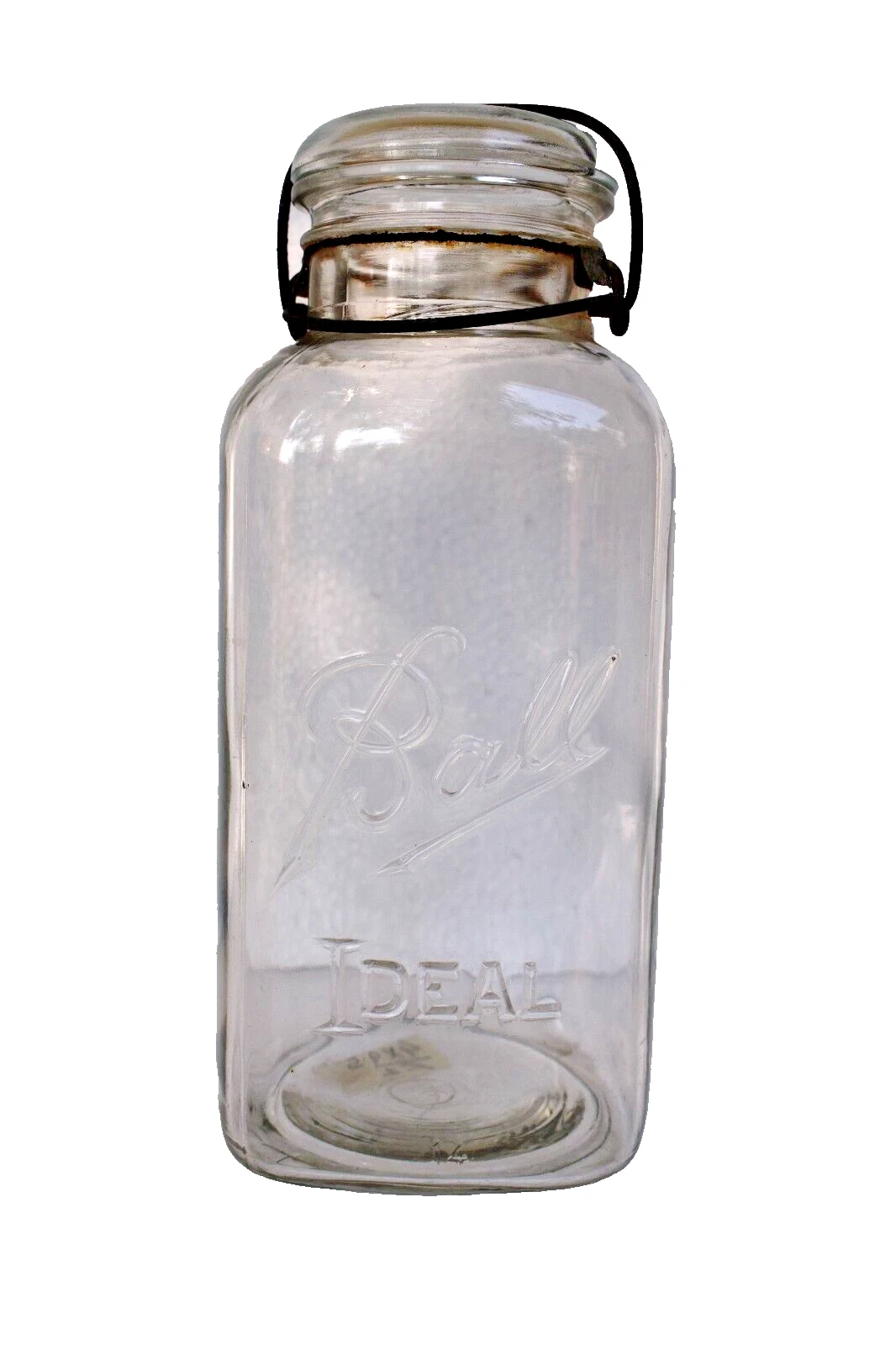 Vintage Ball Ideal Glass Mason Jar with Wire Bail and Lid Early 1900s Collectibl