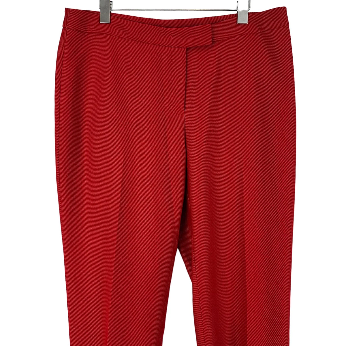 Anne Klein Red Herringbone Striped Straight Leg Trousers Size 12