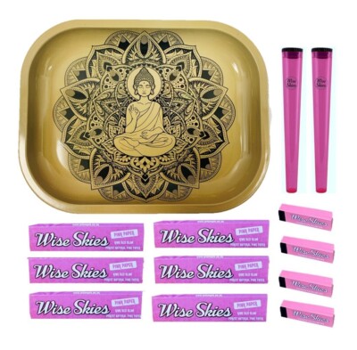 Buddha süßes rosa Tablett Set rosa Blättchen & Rolling Tips & Kegel Röhrchen Geschenk