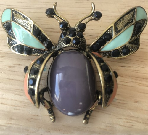 Alilang Purple Ladybug Brooch Rhinestone Fly Insect