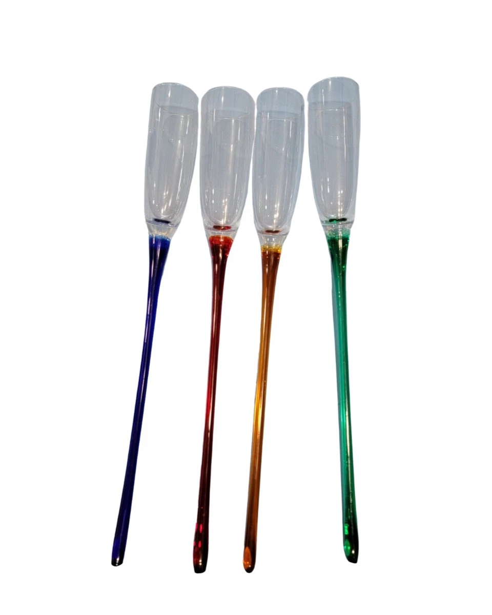 Long Stem Bottomless Champagne Glasses Colorful set of 4 17in
