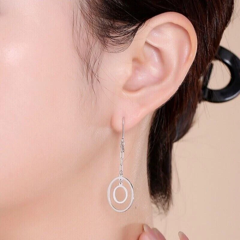 Pendientes de platino puro Pt950 950 para mujer pendientes de doble círculo de la suerte 2,65-2,70 g Foto 4 de 4