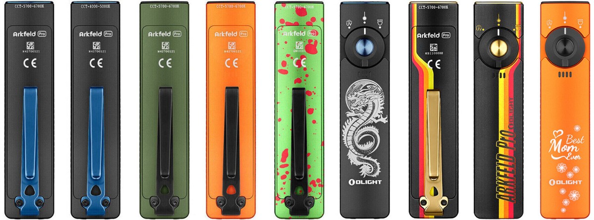 Olight Arkfeld Pro Flat Flashlight w/LED Light, UV, and Green Beam