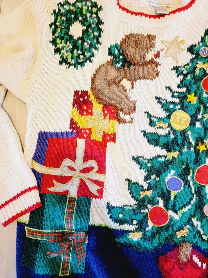 Suéter Casual Esquina L Osos Bordados Pesados Navidad Talla L Vintage Años 80 Foto 4 de 4