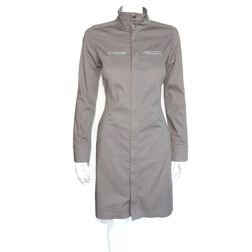 CLUB MONACO Khaki Miiltary Zip Front Mock Turtleneck Shirt Dress sz 0 /2198 - Image 2 of 4