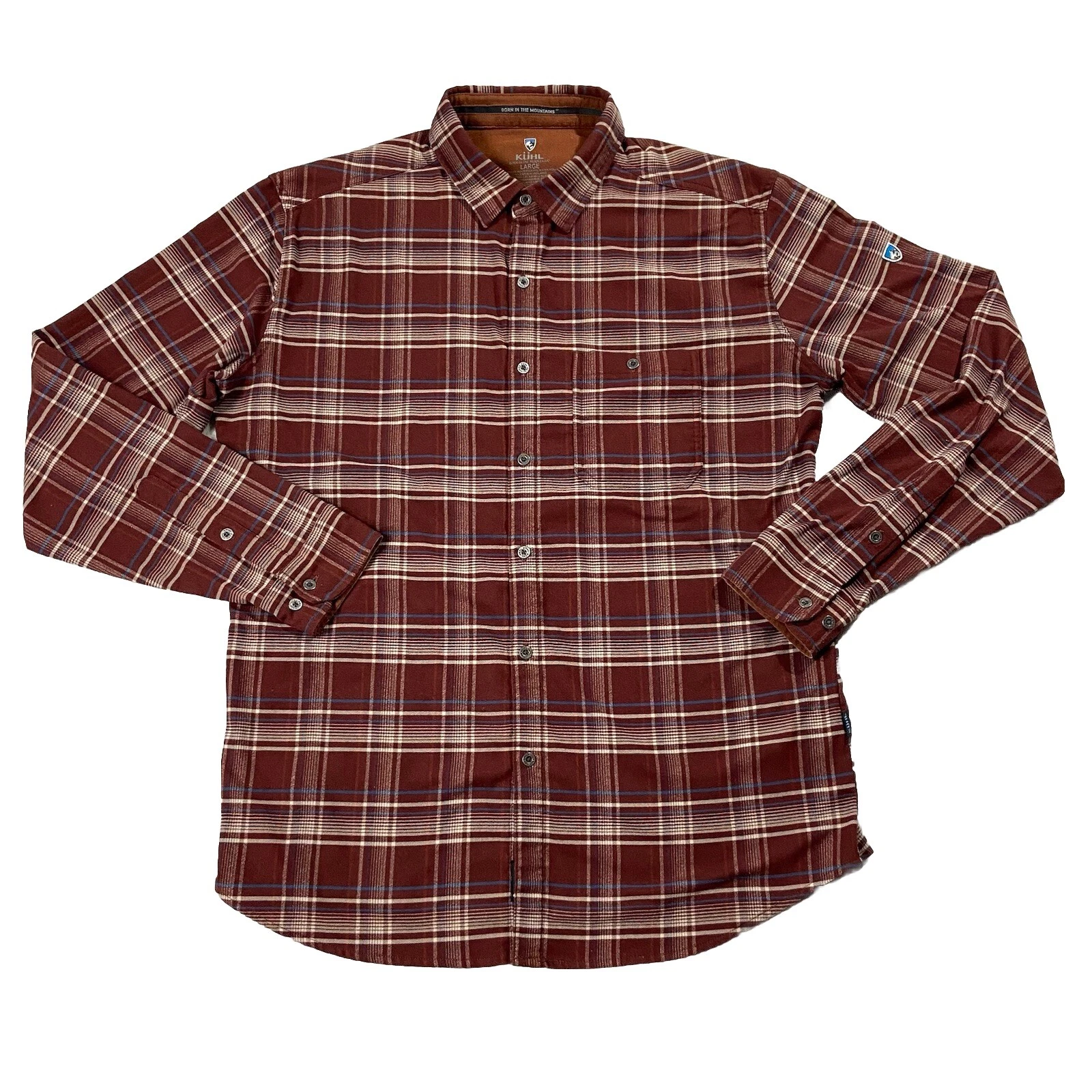 Kuhl Flannel Long Sleeve Button Up Maroon Plaid Outdoor Hiking Casual Men’s L