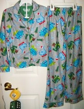 Dinosaur Dino Holiday Flannel 2 Piece Flame Resistant Pajama PJ Boys Size 8 NWT