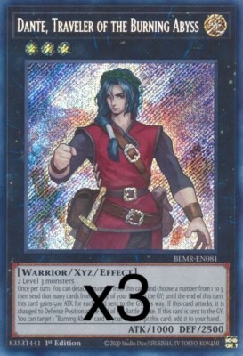 3X Yugioh Dante, Traveler of the Burning Abyss BLMR-EN081 Secret Rare 1st Ed NM