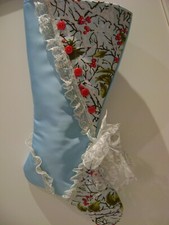 Hand Made Chic Light blue satin Victorian Christmas stocking lace ruffle berries