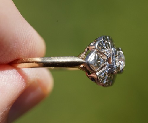 Antiguo anillo de diamantes naturales de alta calidad grabado en oro amarillo blanco macizo de 14k - Imagen 3 de 10
