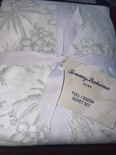 Tommy Bahama Queen Duvet Set Pen and Ink Palm OEKO-TEX New Cotton White Green