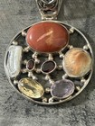 VINTAGE LARGE STERLING SILVER 925 MULTI STONE ROUND PENDANT — photo 2