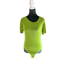 Large- stretchy - short sleeve- body suit - retro made in USA- green lime retro