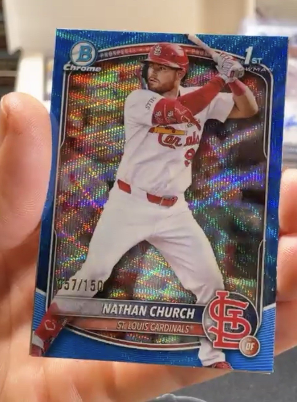 2025 Bowman Chrome 1st Nathan Church Blue Wave /150 Cardinals