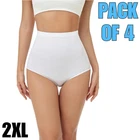 Women's White High Waist Cotton Briefs Pants Underwear Knickers 2XL - 4 Pack