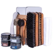 Leather Shoe Shine Refill Set, Complete Shoe Care Kit with Horsehair Brushes,...
