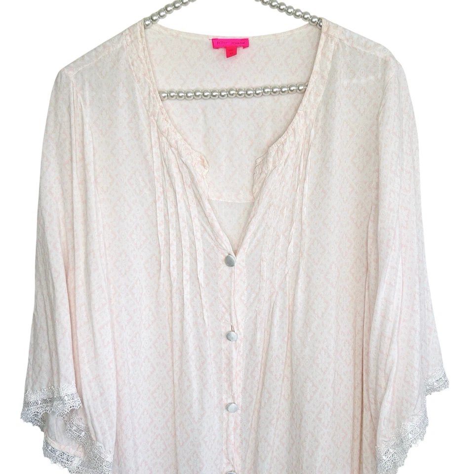 Betsey Johnson Y2k Retro Sleep Shirt Womens Medium Lace Coquette Feminine Pajama - Image 3 of 4