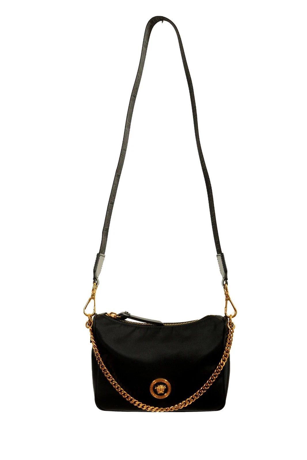 Versace — Versace Gold Medusa Black Nylon Small Hobo Handbag Shoulder Bag